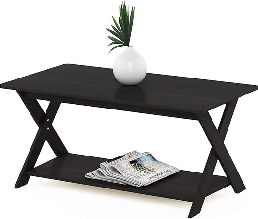 Furinno Modern Coffee Table, Rectangle Modern Coffee Table with X-Legs, Criss-Crossed Side Table, for Living Room, Bedroom, Home Office, Black Espresso