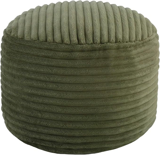 MeMoreCool Stuffed Round Pouf Ottoman Foot Rest, Soft Plush Floor Pouf Foot Stool, Corduray Footstool Footrest, Small Round Ottoman for Living Room Couch Sofa Chair, 20x15 Inch Green