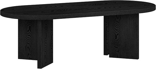 Henn&Hart 48" Oval Wood Low-Profile Coffee Table for Living Room, Family Room or Office, Black Grain