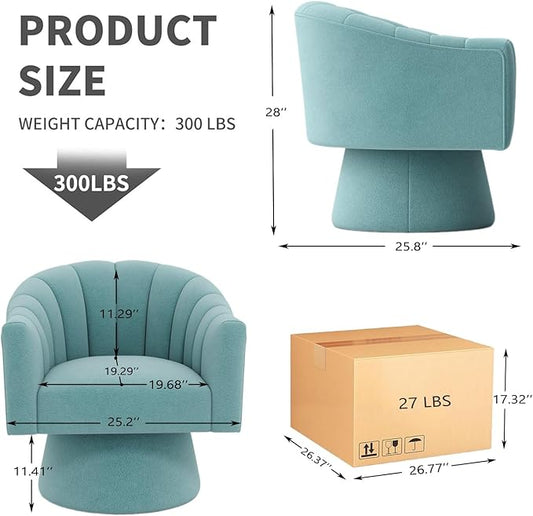 Swivel Accent Chair Set of 2, Upholstered Velvet 360° Swivel Barrel Chair for Living Room Overstuffed Bouncle Reading Chair Round Armchair for Bedroom,Vanity,Office (Blue)