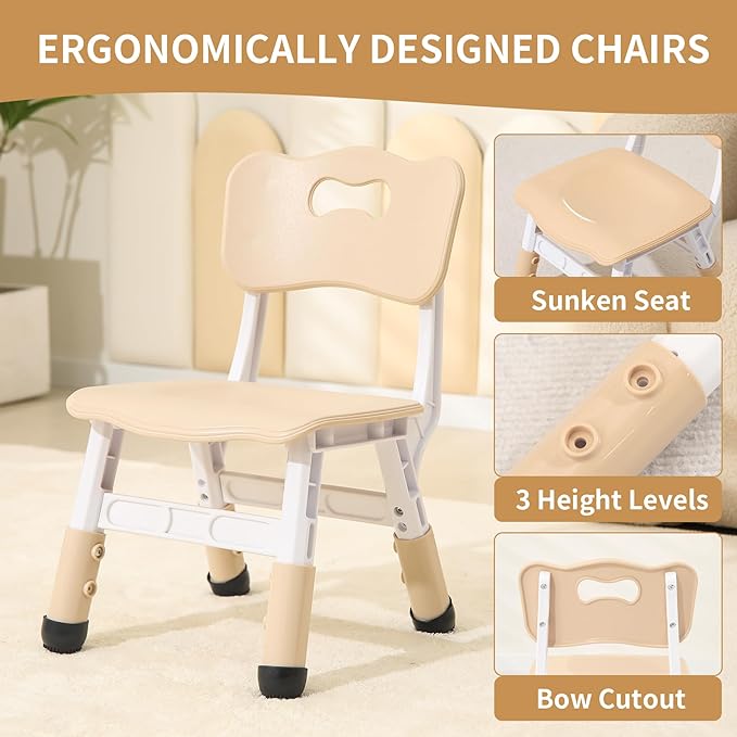 Toddler Table and 2 Chairs, Height-Adjustable Kids Table and Chairs Set, 31.5''L x 23.6''W Children Activity Table for Boys and Girls Aged 3-8
