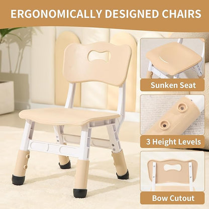 Toddler Table and 2 Chairs, Height-Adjustable Kids Table and Chairs Set, 31.5''L x 23.6''W Children Activity Table for Boys and Girls Aged 3-8