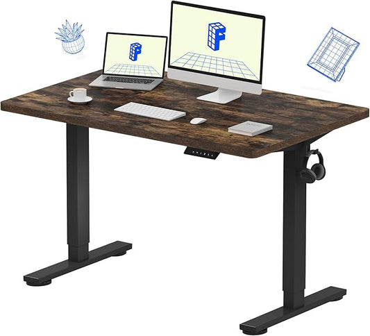 FLEXISPOT EN1 Whole-Piece Standing Desk, 48x30 Electric Sit Stand Desk for Home Office (Black Frame + Rustic Top, 2 Packages)