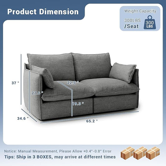 Cloud Modular Sectional Sofa, Waterproof Down Filled Sectional Sofa, High Backrest Loveseat Sectional Couches for Living Room, Modern Modular Couch with Removable Cover, Dark Gray