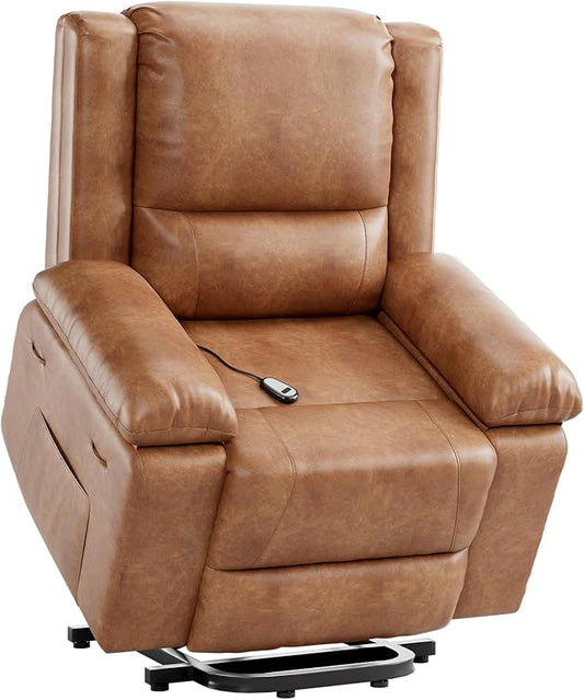 PU Leather Electric Power Lift Chair, Recliner Massage Chair with Remote Control and Side Pocket for Elderly, Power Lift Recliner Sofa with Heat and Massage for Living Room, Bedroom, Black
