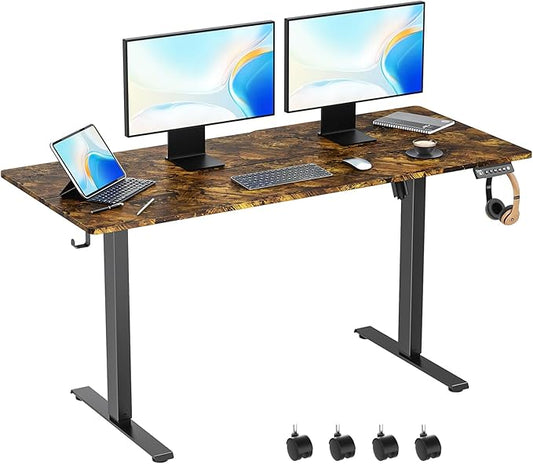 55 x 24 Inch Electric Standing Desk Adjustable Height, Sit Stand Desk, Stand up Desk for Home Office, Computer Workstation (Spliced Desktop,Rustic Brown)