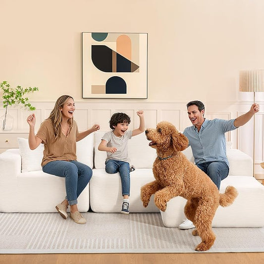 2025 New 108" Cloud Couch Sectional, Modular Sectional Sofa with L-Shaped Chaise, Deep Seat Sectional Modular Couch for Living Room, No Assembly Required (Beige, Chaise Ottoman)