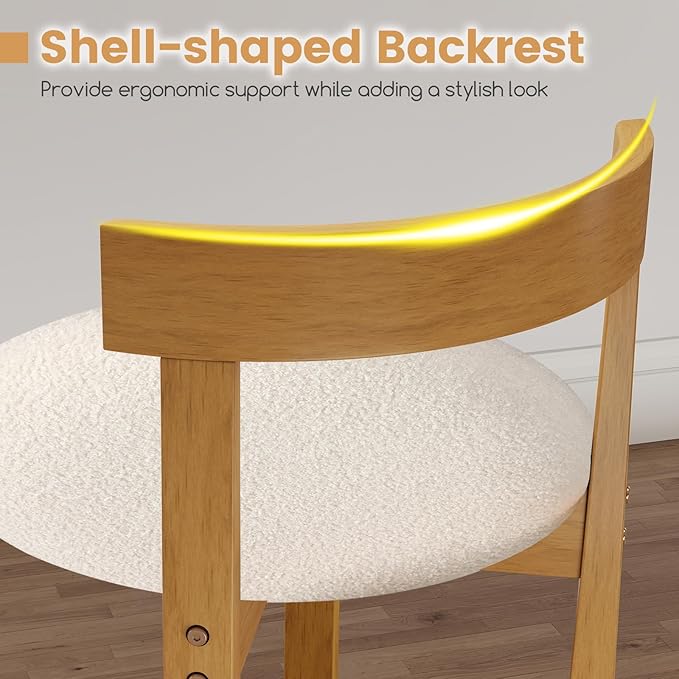 COSTWAY 24'' Counter Height Bar Stools Set of 4, Teddy Velvet Upholstered Bar Chairs with Backrests and Footrests, Wood High Barstools for Kitchen Island and Dining Room (Natural)