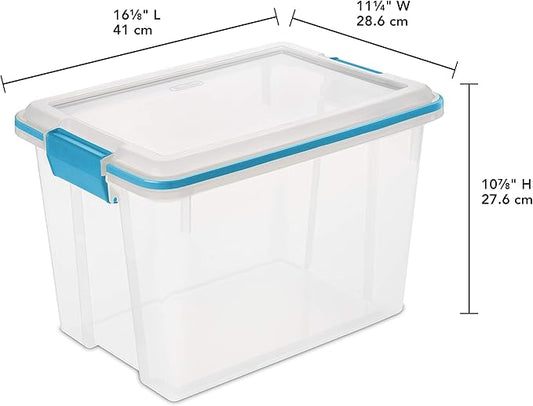 Sterilite 20 Qt Gasket Box, Stackable Storage Bin with Latching Lid and Tight Seal, Plastic Container to Organize Basement, Clear Base and Lid, 6-Pack