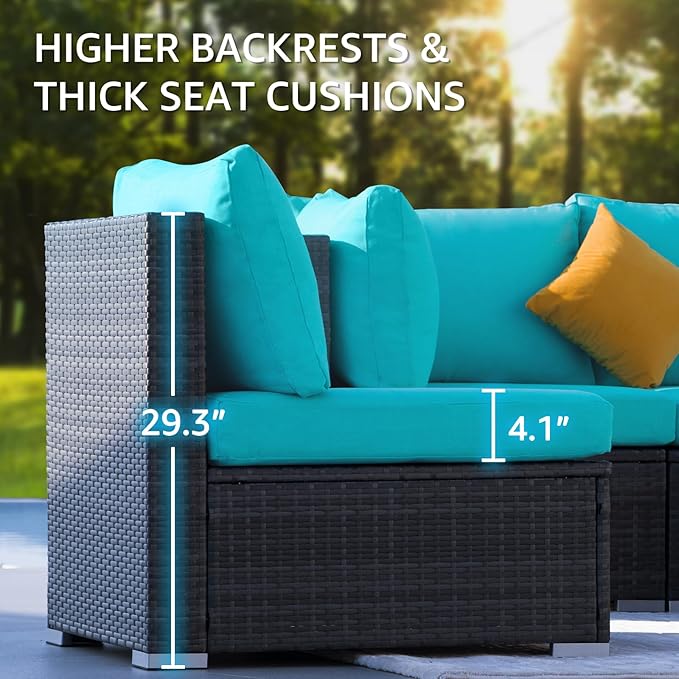 NICESOUL 18 Piece Outside Patio Set with Firepit and Loungers, Luxury Huge Complete Outdoor Sectional Sets with Fire Pit Table, 14-Seater Wide Deep Seated Sofa Modular for Deck,Poolside Gray&Turquoise