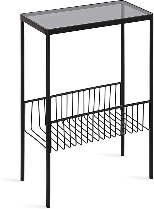 Kate and Laurel Trubey Modern Side Table, 15.75" x 8" x 24.6", Black, Contemporary End Table with Practical Storage Rack Underneath