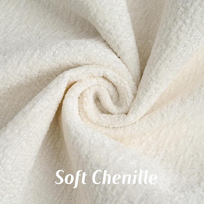 FUTEI Cream White Chenille Throw Pillow Covers 20x20 Inch Set of 2,Soft Cozy Bound Edge Design Cushion Case,Home Decor for Couch Bed Living Room