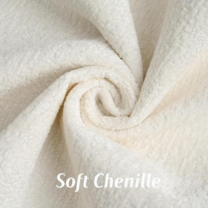 FUTEI Cream White Chenille Throw Pillow Covers 20x20 Inch Set of 2,Soft Cozy Bound Edge Design Cushion Case,Home Decor for Couch Bed Living Room