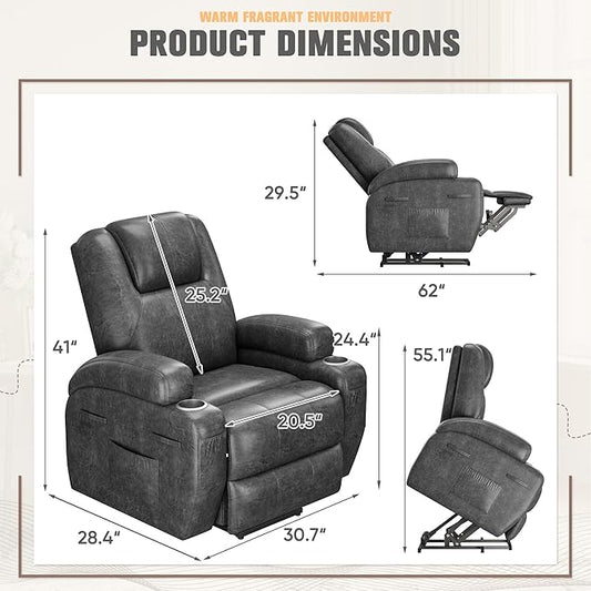 Flamaker Power Lift Recliner Chair Electric Lift Recliner for Elderly Power Lift Recliner Chair with Cup Holders Side Pockets for Living Room (Leathaire, Light Black)