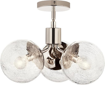 KICHLER Silvarious 3-Light Convertible Pendant, Soft Modern Light with Clear Crackled Glass in Polished Nickel, for Hallway, Dining Nook, Bedroom or Kitchen (9.5" x 16.5"), 52700PN