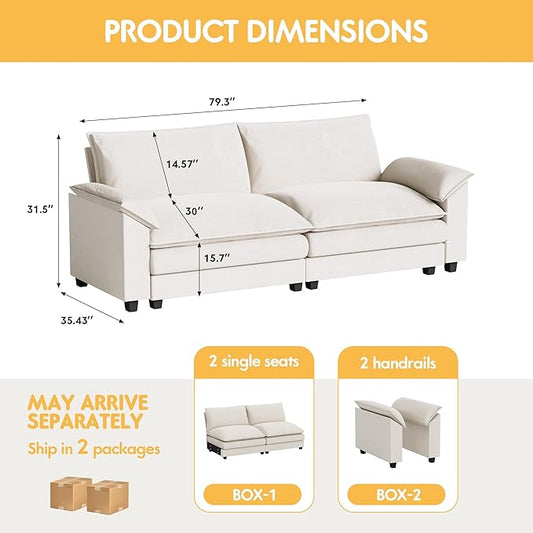 Homall 80" Modular Sectional Sofa, Loveseat Sofa Couch with Double-Layer Cushion, DIY Combination Chenille Deep 2-Seat Cloud Couch for Living Room, Apartment (White, Loveseat Sofa)
