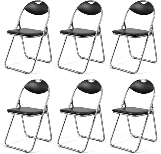 S AFSTAR Folding Chairs Set of 6, 6 Pack Metal Folding Chairs with Padded Seat, 6-Piece Black Foldable Chairs for Reception Waiting Meeting Room Office Lobby Church, Free Assembly, 254 LBS Capacity