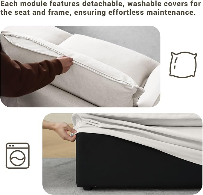 48” Oversized Chaise Lounge Chair, Modular Sectional Sofa, Down Fill Cloud Couch with Washable Cover, Single Seater with Ottoman, Sectional Couches for Living Room Apartments, Cream White