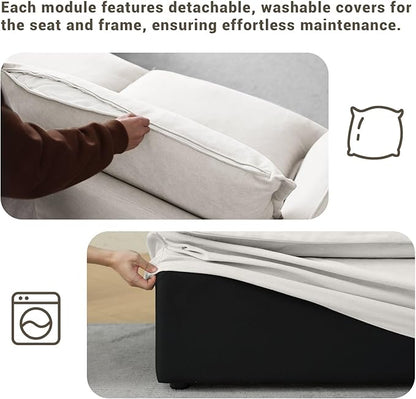 111” Oversized Modular Sectional Sofa, Comfy Down Fill Cloud Couch, 5 Seater V Shaped Modular Couch with Washable Cover, Deep Seat Sectional Couches for Living Room, Cream White