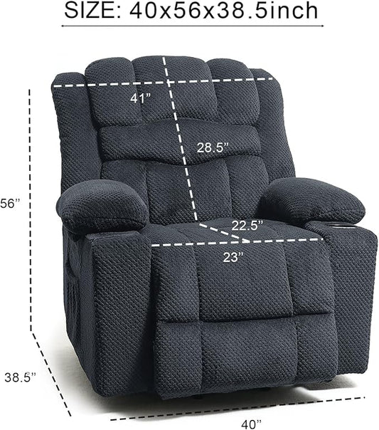 Power Lift Recliner Chair for Living Room Elderly with Massage Recliners Footrest Cup Holder Oversized Electric Heated Reclining Single Sofa Chairs Storage (Grey)