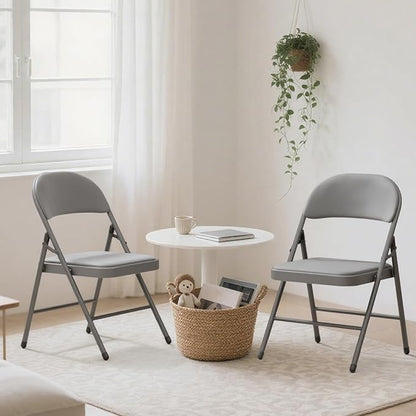 8 Pack Gray Folding Chairs with Padded Cushion for Outside, Portable Stackable Commercial Metal Foldable Chairs with Steel Frame for Home Events Office Wedding Party, 350lbs Capacity