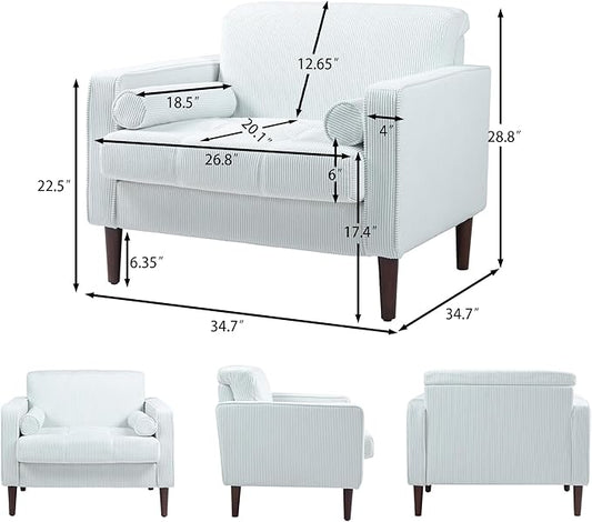 Oversized Accent Chair Set of 1, Corduroy Fabric Mid Century Modern Armchair with Large Seat for Living Room Bedroom Reading