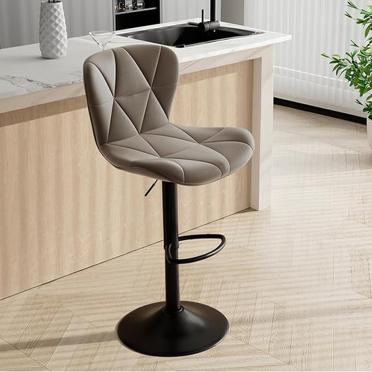 Bar Stools Set of 1,Adjustable Swivel Barstools, Faux Leather Bar Chairs,Upholstered Counter Height with High Backrest for Kitchen Island, Dark Khaki