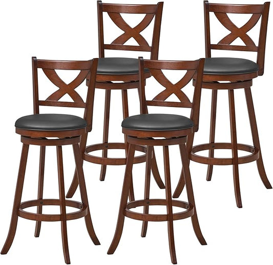 COSTWAY Bar Stools Set of 4, 30 Inch Classic Bar Height Chairs with X-Shaped Open Back, 4 PCS Swivel Barstool Set for Kitchen Island, Pub, Bistro, Café, Espresso (4, 30 Inch)