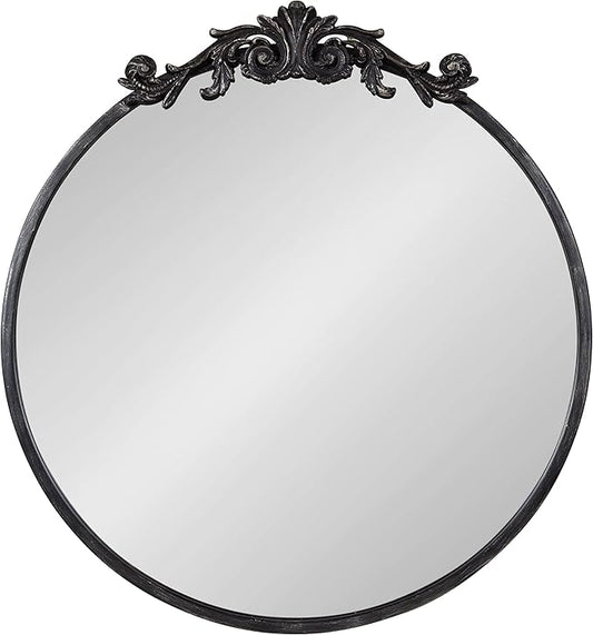 Kate and Laurel Arendahl Ornate Glam Round Mirror, 24 Inch Diameter, Black, Dramatic Baroque Style Wall Mirror for Vintage Antique Inspired Home Decor Aesthetic