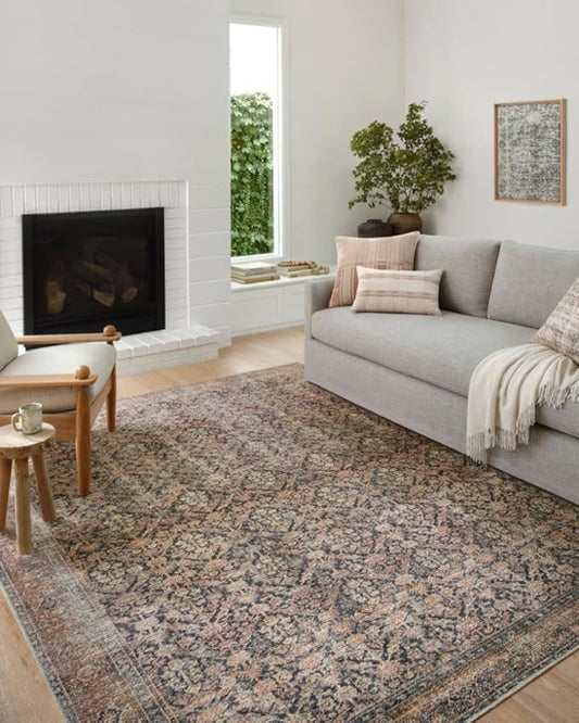 Loloi Amber Lewis Billie Collection, Ink & Salmon 5'-0" x 7'-6" Area Rug – Antique & Distressed Accent Rugs for Living Room, Bedroom, Entryway & Hallway, No Shed High Traffic Area Home Decor Rug