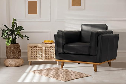 Valencia Artisan Full Leather Accent Chair 41.5” | Pure Full Italian Nappa Leather Chair, Solid Wood Accent, Ultimate Comfort, Black