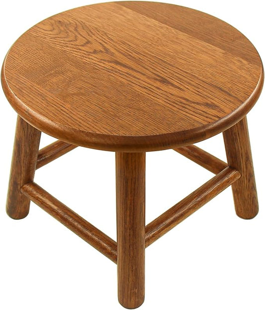CONSDAN 9-Inch Round Step Stool for Adults & Kids, USA Grown Solid Oak Hardwood Ottoman, Sturdy Small Foot Stool for Kitchen, Bedside, Nursery, Shoe Changing, Plant Stand, Fully Assembled (Chocolate)