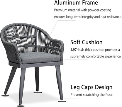 PURPLE LEAF 7 Pieces Patio Dining Set with Outdoor Aluminium Dining Table and Woven Rattan Chairs Modern Metal Furniture Cushions Sets for Garden Yard Indoor Decor Kitchen Grey