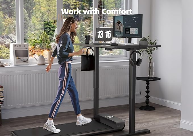YDN Electric Standing Desk Adjustable Height, 55 x 24 Inches Stand up Desk with Cable Management, Home Office Desks with Splice Board & Black Frame, Black Top