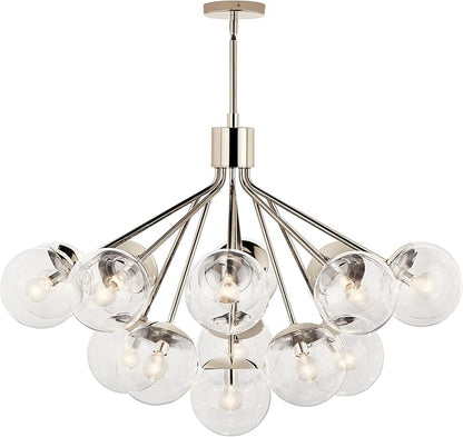 KICHLER Silvarious 16-Light Convertible Chandelier, Soft Modern Light with Clear Glass in Polished Nickel, for Dining Room, Living Room or Foyer (26" x 38"), 52702PNCLR