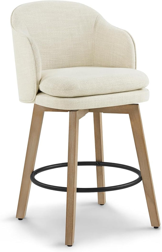 Counter Height Barstools 26 inch Upholstered Swivel Bar Stools with Back and Wood Legs for Kitchen Island,Set of 1,Linen Fabric