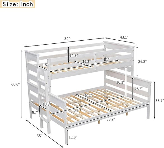 Solid Wood Twin XL Over Queen Bunk Bed with Ladder and Slat Support,Bedroom Detachable Bed Frame w/Easy Assembly & No Box Spring Required,for Kid Adult Boy Girl Teen,White