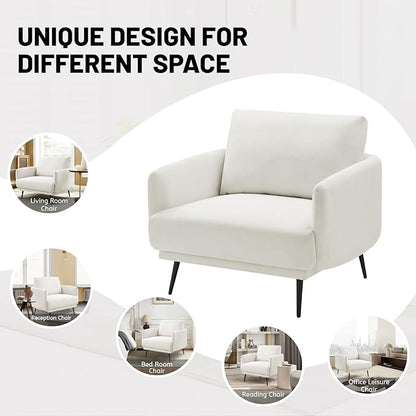 Oversized Accent Chair for Living Room Chairs Reading Arm Chair Comfy Modern Single Sofa Side Chairs with Metal Legs & Soft Cushion for Bedroom, Waiting Room (Polyster Pearl White, Set of 2)