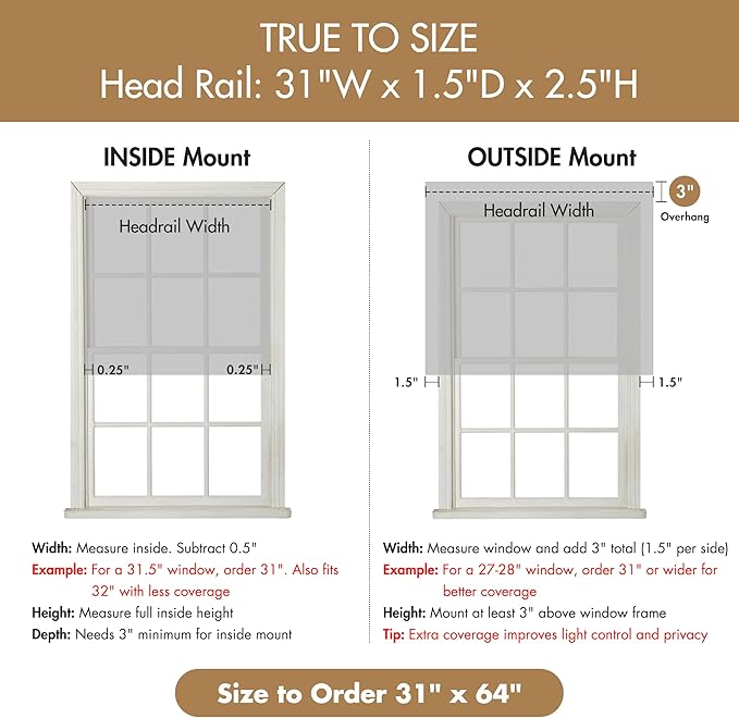 Madison Park Cordless Roman Shades, Total Blackout Window Blind Privacy Window Shades, Thermal Insulated Cordless Window Treatment for Bedroom, Living Room, Quincy, Single Panel 31" W X 64" H Grey