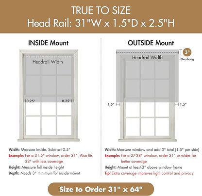 Madison Park Cordless Roman Shades, Total Blackout Window Blind Privacy Window Shades, Thermal Insulated Cordless Window Treatment for Bedroom, Living Room, Quincy, Single Panel 31" W X 64" H Grey
