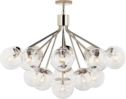 KICHLER Silvarious 16-Light Convertible Chandelier, Soft Modern Light with Clear Glass in Polished Nickel, for Dining Room, Living Room or Foyer (26" x 38"), 52702PNCLR