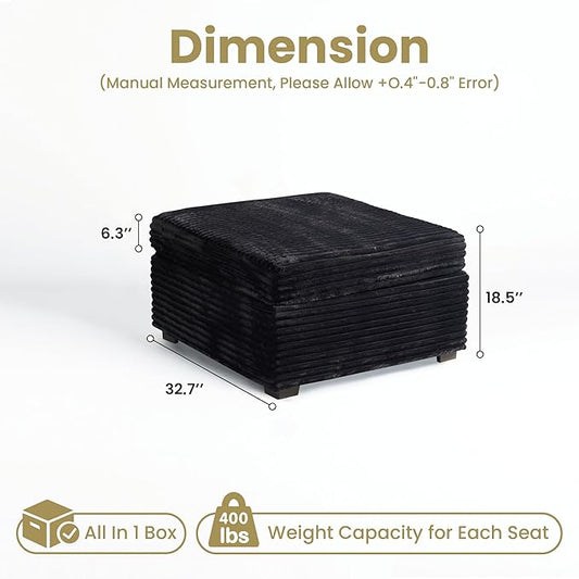 32.7'' Ottoman for Modular Sectional Sofa, Deep Seat Upholstered Footstool for Sofas Set, L/U/V Shaped Plush Corduroy Cloud Couch for Living Room Apartment, Black