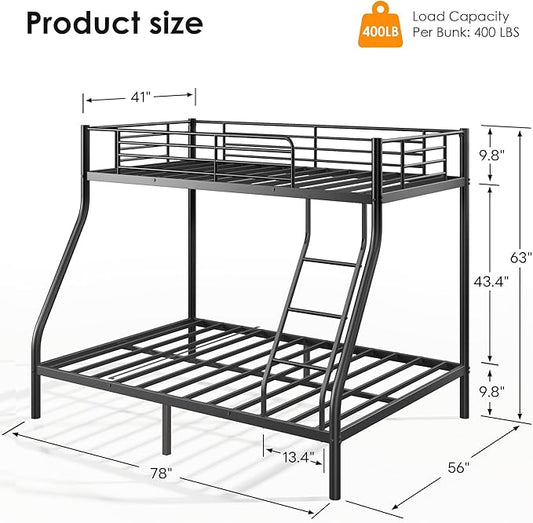 soges Twin Over Full Metal Bunk Bed Set with 6" Mattresses Included, All-in-One Bunk Bed for Kids/Adults, Heavy Duty Sturdy Bed Frame with Ladder & Guardrail, with Memory Foam Mattress, Easy Assembly