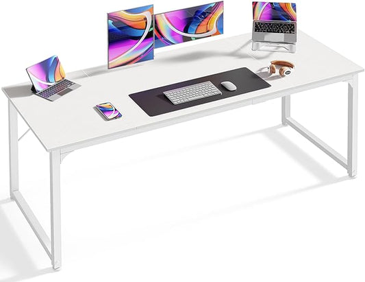 Huuger Computer Desk, 63 Inch Office Desk, Gaming Desk with Storage, Writing Desk Work Desk for Home Office, Study, Modern Simple Desk, Large Legroom, Metal Frame, White