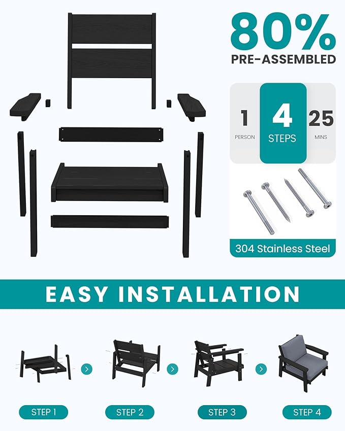 SERWALL Outdoor Patio Furniture Set, 5 Piece HDPE Patio Conversation Sets, All-Weather Wood-Like Outdoor Couch Loveseat and Coffee Table with Thick Cushions for Porch Balcony Garden Backyard