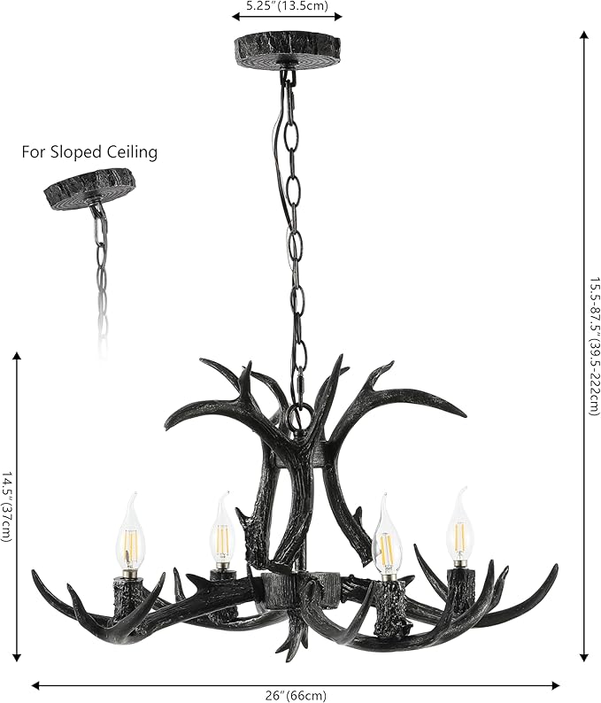 JONATHAN Y JYL6301D Eldora 26" Adjustable Resin Antler 4-Light LED Chandelier, Black for Living Room, Dining Room