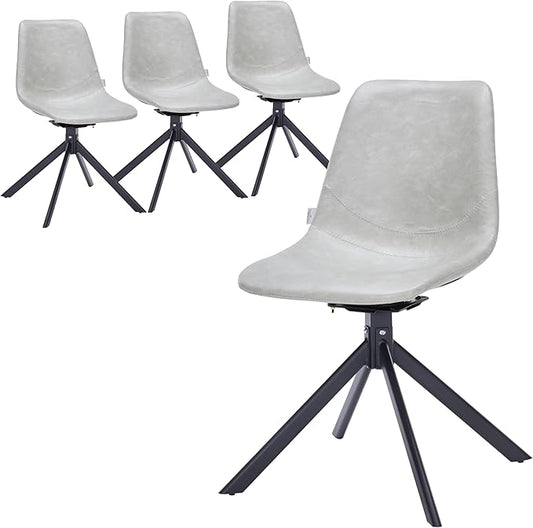 LeisureMod Markley Swivel Leather Dining Side Chair with Durable Iron Legs – Comfortable Accent Chair for Kitchen, Dining Room, or Office Set of 4
