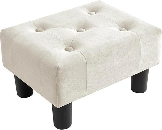 Poofzy Small Foot Stool Ottoman, Velvet Ottoman Foot Rest with Legs, Rectangle Foot Rest for Couch, Footstools and Ottomans Small for Living Room and Entryway (Beige)