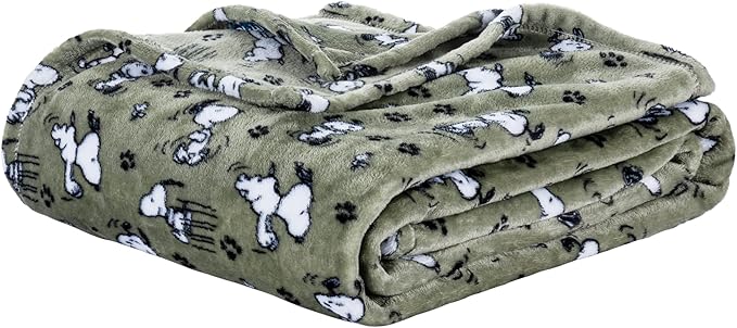 Berkshire Blanket Peanuts® VelvetLoft® Cute Character Snoopy Plush Blanket,Loden Green,King 90 in x 108 in (Official Peanuts® Product)