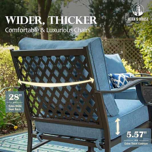 HERA'S HOUSE 7 Piece Patio Furniture Set, 4 x Leg Chair, 2 x Cushioned Ottoman, 1 x 3-Seat Sofa, All Cushioned 9 Seats Metal Outdoor Conversation Set for Lawn Garden Backyard